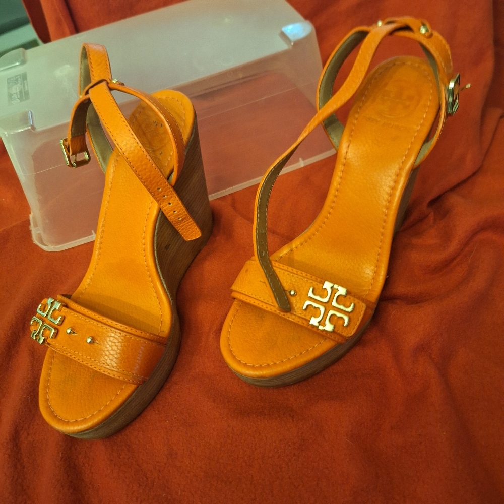Tory Burch Orange Wedge Sandals